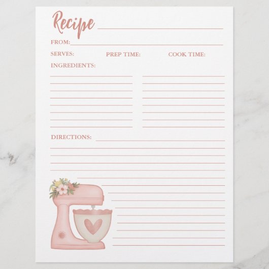 シンプルピンクミキサーフローラケーキベーカリーレシピカード チラシ (正面)