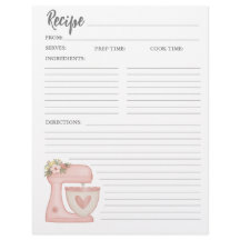シンプルピンクミキサーフローラケーキベーカリーレシピカード