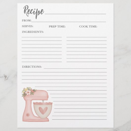 シンプルピンクミキサーフローラケーキベーカリーレシピカード チラシ (裏面)