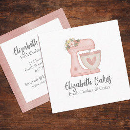 シンプルピンクミキサーフローラケーキベーカリー名刺 スクエア名刺