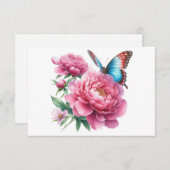 シンプルピンクモダンフローラバタフライフラット ノートカード (正面/裏面)