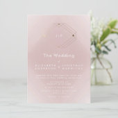 シンプルピンクモダン幾何学金ゴールド結婚の 招待状 (スタンド正面)