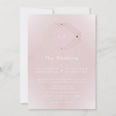 シンプルピンクモダン幾何学金ゴールド結婚の 招待状 (正面)