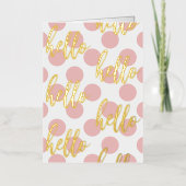 シンプルピンクモダン水玉模様こんにちは 箔グリーティングカード (正面)
