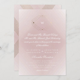 シンプルピンクモノグモダンラムスクリプト金ゴールド 招待状