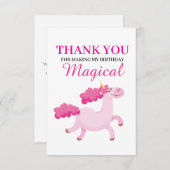 シンプルピンクユニコーンガールズ誕生日 サンキューカード (正面/裏面)