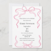 シンプルピンクリボンフレームブライダルシャワー 招待状 (正面)