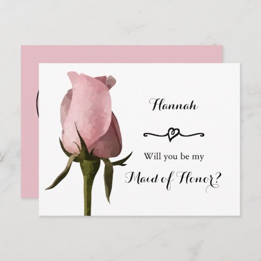 シンプルピンクローズメイド・オブ・オーナー(花嫁付き添い人)リクエストカード ポストカード (正面/裏面)