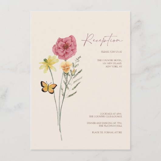 シンプルピンクワイルドフラワーお洒落ウェディング エンクロージャーカード (正面)