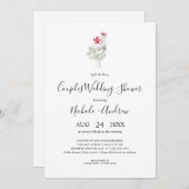 シンプルピンクワイルドフラワーカップルウェディングシャワー 招待状 (正面/裏面)