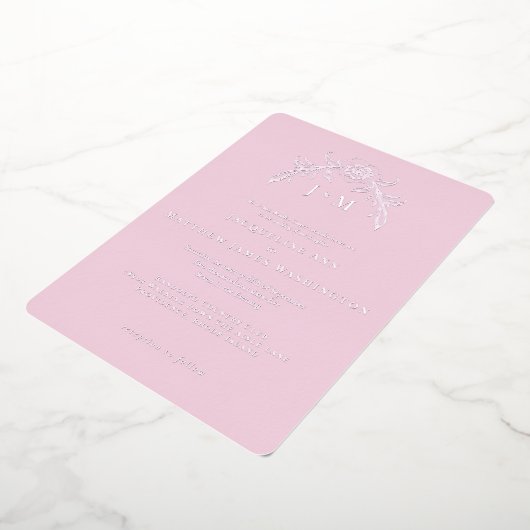 シンプルピンクヴィンテージシルバー 箔招待状 (回転した状態)
