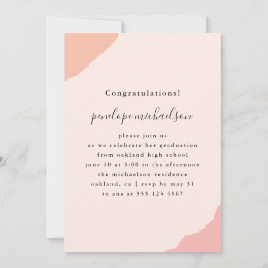 シンプルピンク写真卒業パーティー 招待状 (裏面)