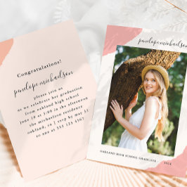 シンプルピンク写真卒業パーティー 招待状