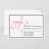 シンプルピンク文字の書結婚道の返信カード 招待状 (正面/裏面)