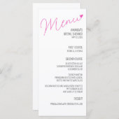 シンプルピンク書ブライダルシャワー メニュー (正面/裏面)