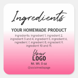 シンプルピンク白グラデーション原料ラベル スクエアシール