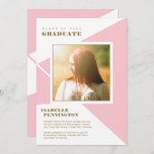 シンプルピンク色ブロック三角形の卒業 案内状 (正面/裏面)
