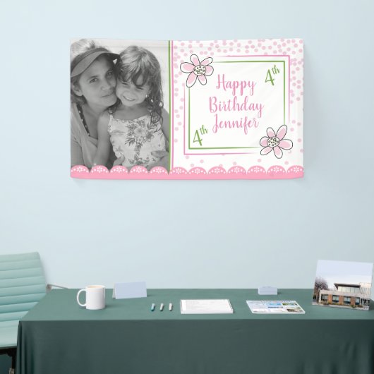 シンプルピンク誕生日カスタムフォトバナー 横断幕 (トレードショー)