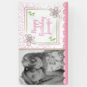 シンプルピンク誕生日カスタムフォトバナー 横断幕 (縦)