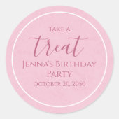 シンプルピンク誕生日書道可愛いパーティーラベル ラウンドシール (正面)