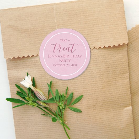 シンプルピンク誕生日書道可愛いパーティーラベル ラウンドシール