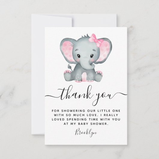 シンプルピンク象の赤ちゃんシャワー サンキューカード (正面)