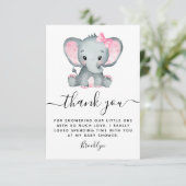 シンプルピンク象の赤ちゃんシャワー サンキューカード (スタンド正面)