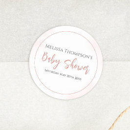 シンプルピンク赤ちゃんシャワーミニマル書道 ラウンドシール
