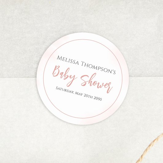 シンプルピンク赤ちゃんシャワーミニマル書道 ラウンドシール