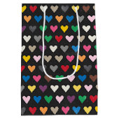 シンプルピンク赤ブルーグリーン黄ハートパターン ミディアムペーパーバッグ (裏面)