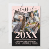 シンプルピンク黒グラデーション卒業写真コラージュ 招待状 (正面)