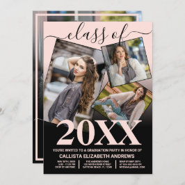 シンプルピンク黒グラデーション卒業写真コラージュ 招待状