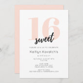 シンプルピンク10代のスウィート16誕生日 招待状 (正面/裏面)