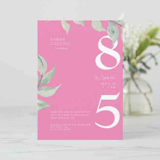 シンプルピンク85th誕生日パーティーへの招待 招待状 (スタンド正面)