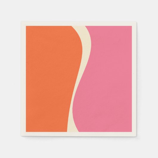 シンプルピンク、オレンジ、クリームの波2 スタンダードカクテルナプキン (正面)