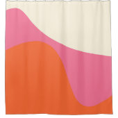 シンプルピンク、オレンジ、クリームの波4 シャワーカーテン (正面)