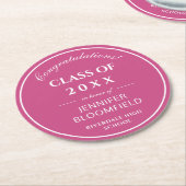 シンプルピンク&ホワイトモダン卒業 ラウンドペーパーコースター (アングル)