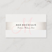 シンプルピンク モノグラムモダン フェイクシルバーストライプ 名刺 (正面)