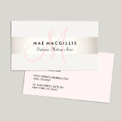 シンプルピンク　モノグラムモダン　フェイクシルバーストライプ 名刺