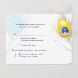 シンプルピーコックフェザー結婚ズのメニュー選択RSVP インビテーションポストカード