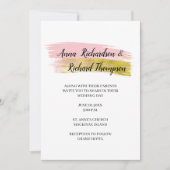 シンプルピーチと金ゴールドブラシストロ結婚ークのインビタット 招待状 (正面)