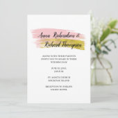 シンプルピーチと金ゴールドブラシストロ結婚ークのインビタット 招待状 (スタンド正面)