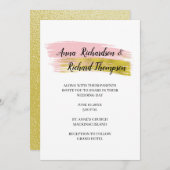 シンプルピーチと金ゴールドブラシストロ結婚ークのインビタット 招待状 (正面/裏面)