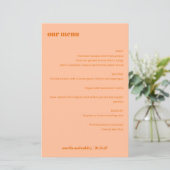 シンプルピーチオレンジシンプル色カスタムウェディングメニュー (スタンド正面)