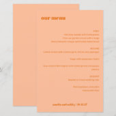 シンプルピーチオレンジシンプル色カスタムウェディングメニュー (正面/裏面)