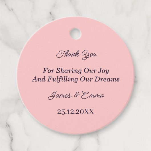 シンプルピーチパーソナライズされた結婚ス フェイバータグ (正面)