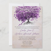 シンプルピーチパープルロマンチックハートリーフツリー 招待状 (正面)