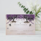 シンプルピーチパープルヴィンテージハートリーフツリーRSVP 招待状 (スタンド正面)