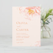 シンプルピーチモダンフローラウォーター結婚カラー 招待状 (スタンド正面)