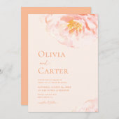 シンプルピーチモダンフローラウォーター結婚カラー 招待状 (正面/裏面)
